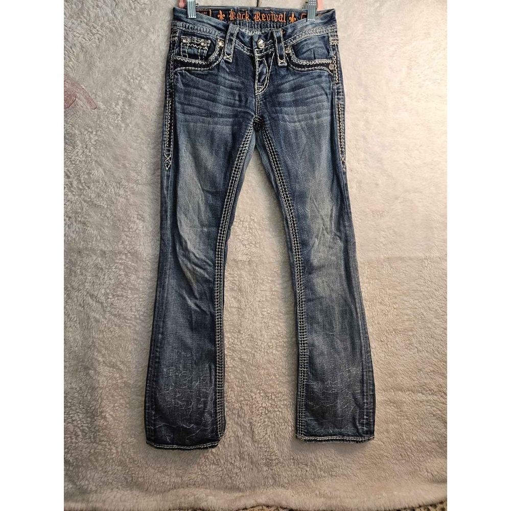 Rock Revival Vtg Y2K Donna Distressed 25 Bootcut‎ Jeans Thick Stitch #556